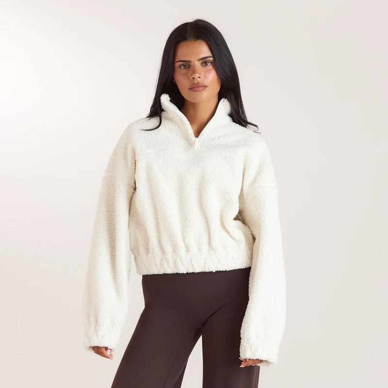 Borg-Fleecejacke mit Stehkragen - Crèmefarbe