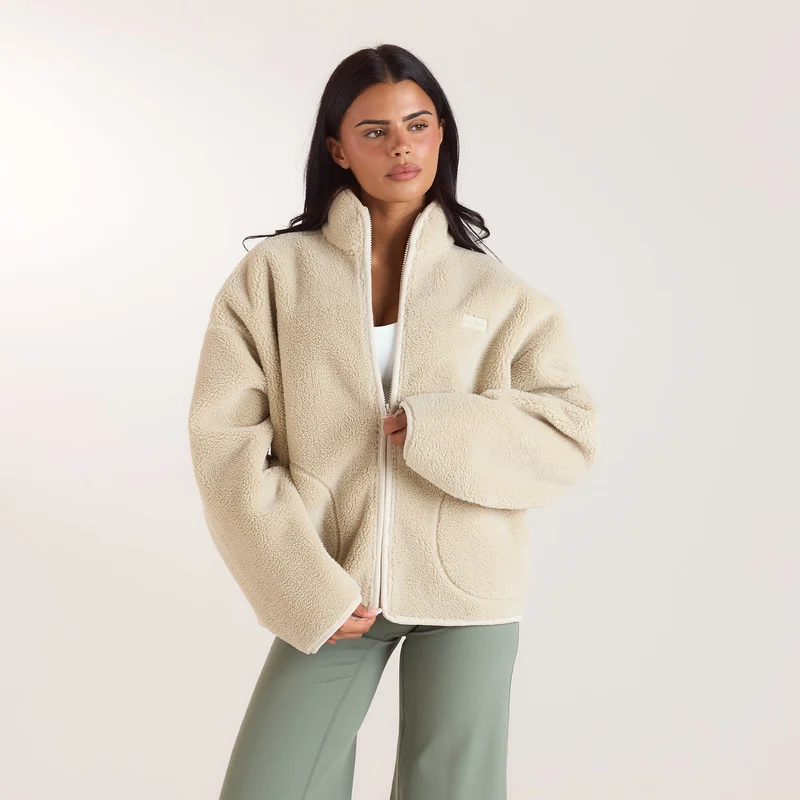 Borg-Jacke mit Reißverschluss - Crèmefarbe