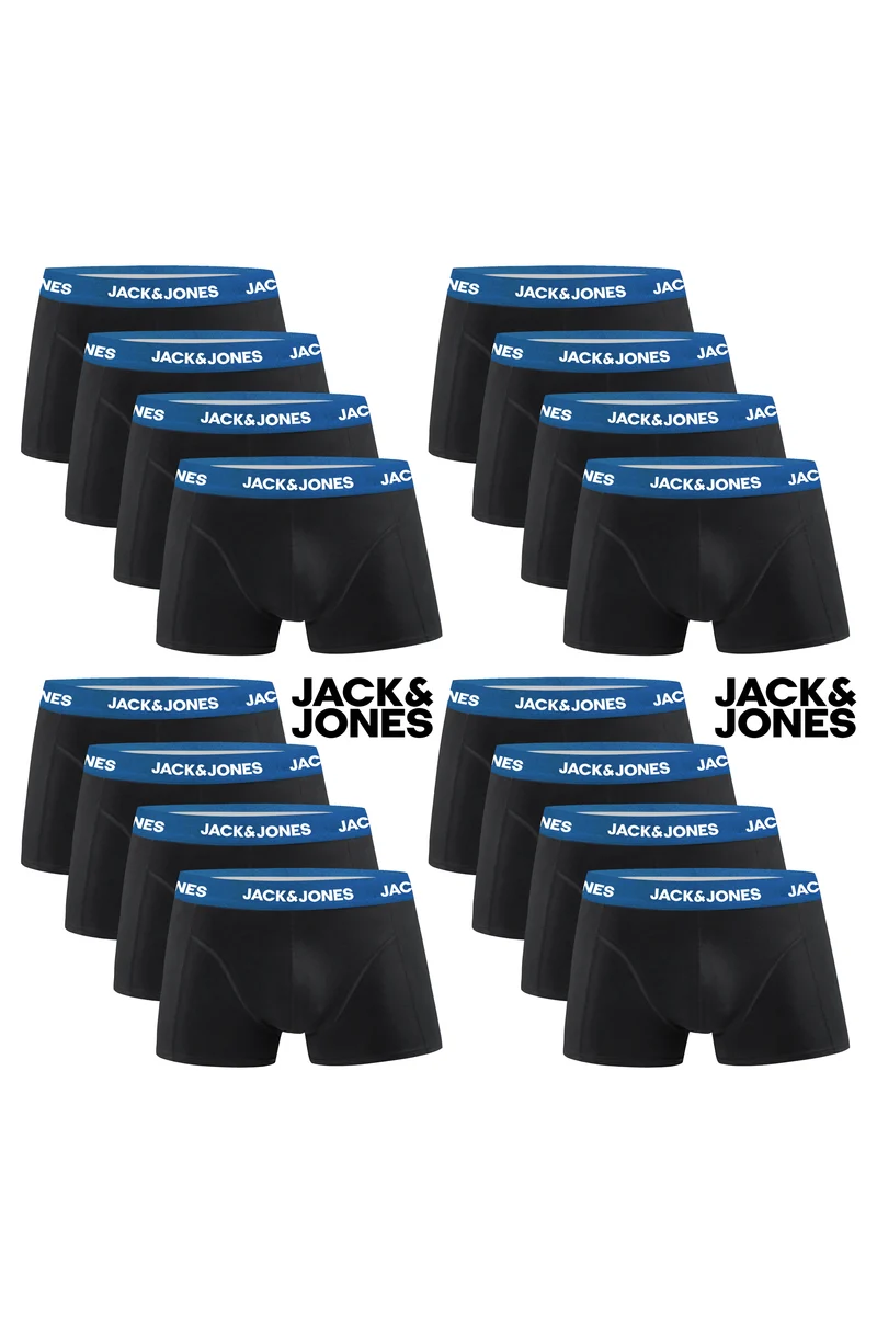 JACK & JONES Boxershorts Baumwolle Elasthan Unterhose Cotton Stretch Schwarz mit Blau Bund