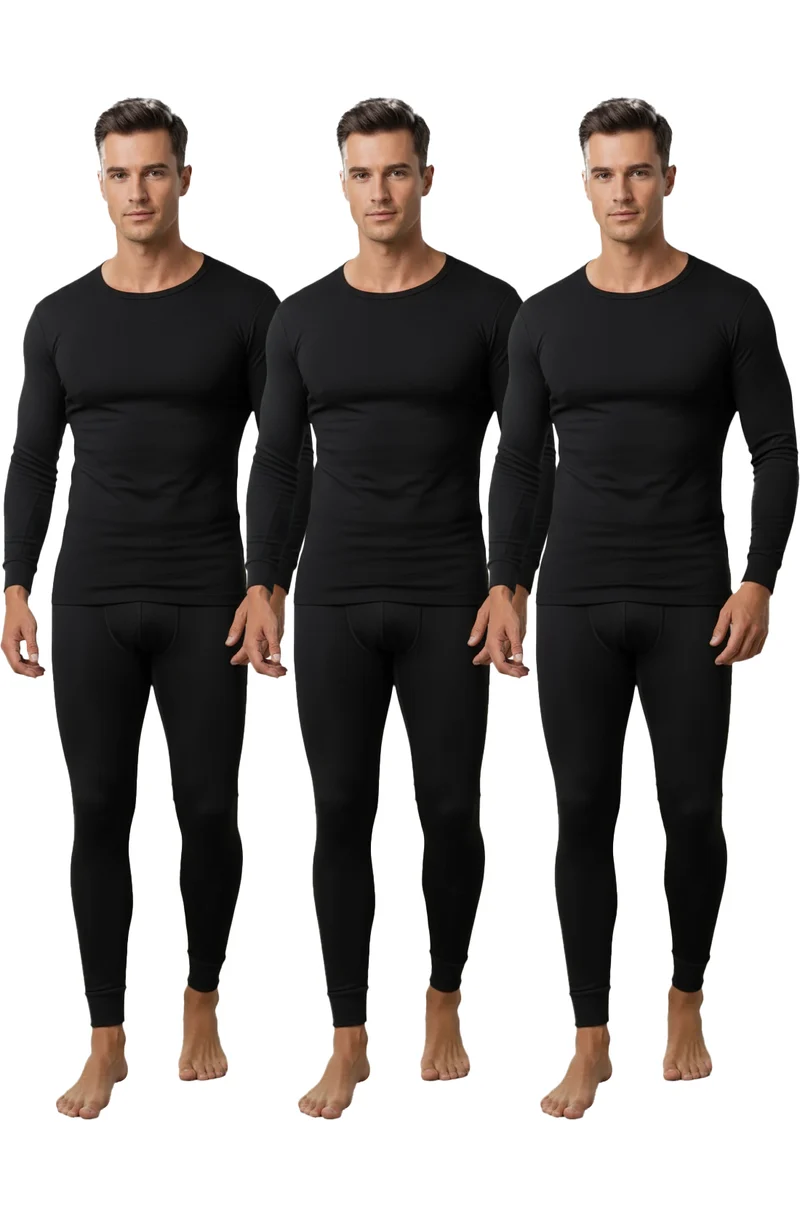 Herren Lange Unterhose Unterhemd Winter Sport Freizeit Thermounterhose Set Schwarz