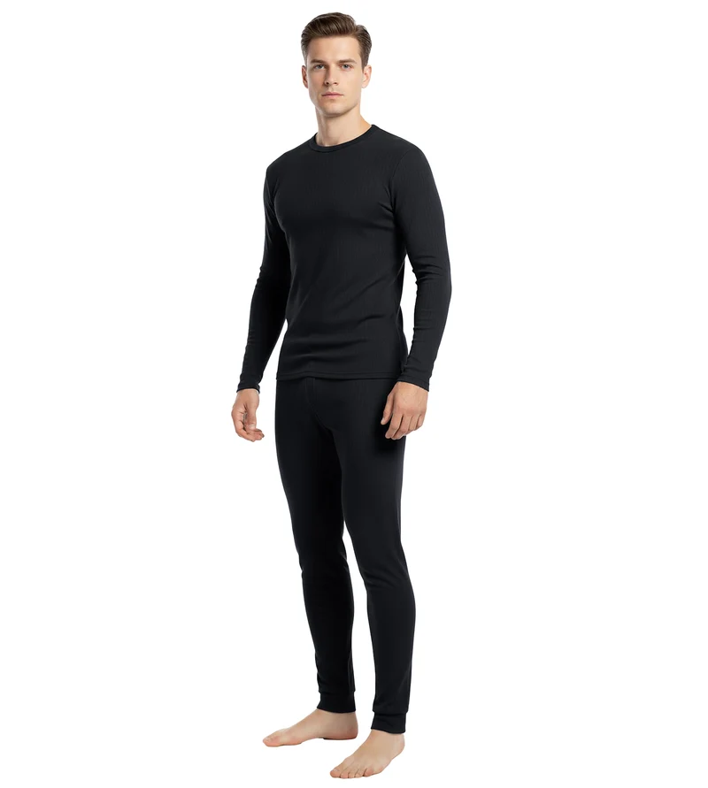 Herren Lange Unterhose Unterhemd Winter Sport Freizeit Thermounterhose Set Schwarz