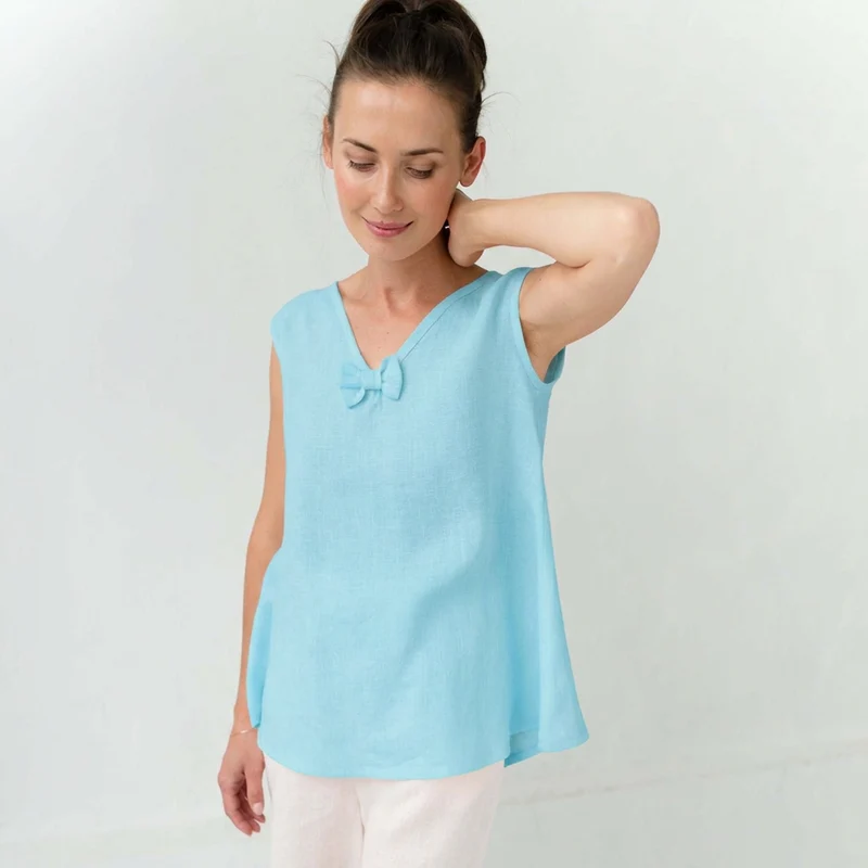SLEEP – Linen Blend V-Neck Nightshirt — Light Blue, size XS