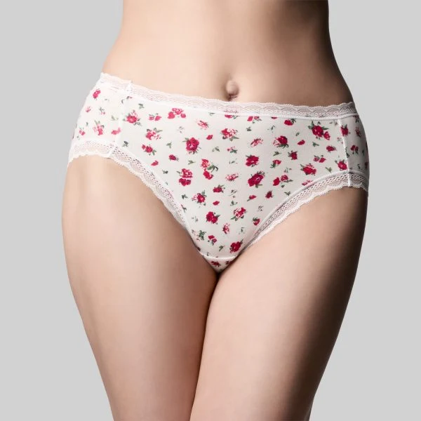 Classic Cotton Hi Cut Brief - Rosebud White