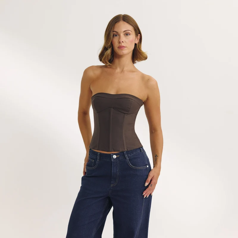 Bandeau-Korsett - Dunkelbraun