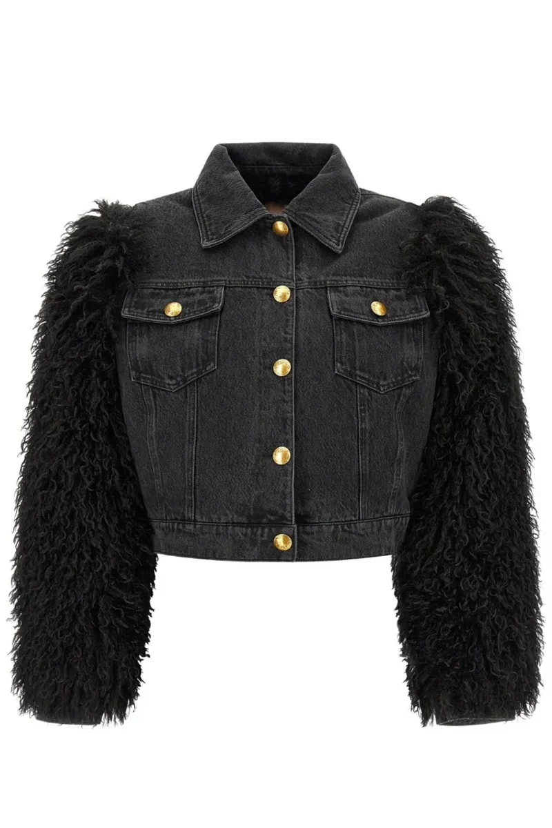 Twin Set Damen Cropped-Jeansjacke Schwarz
