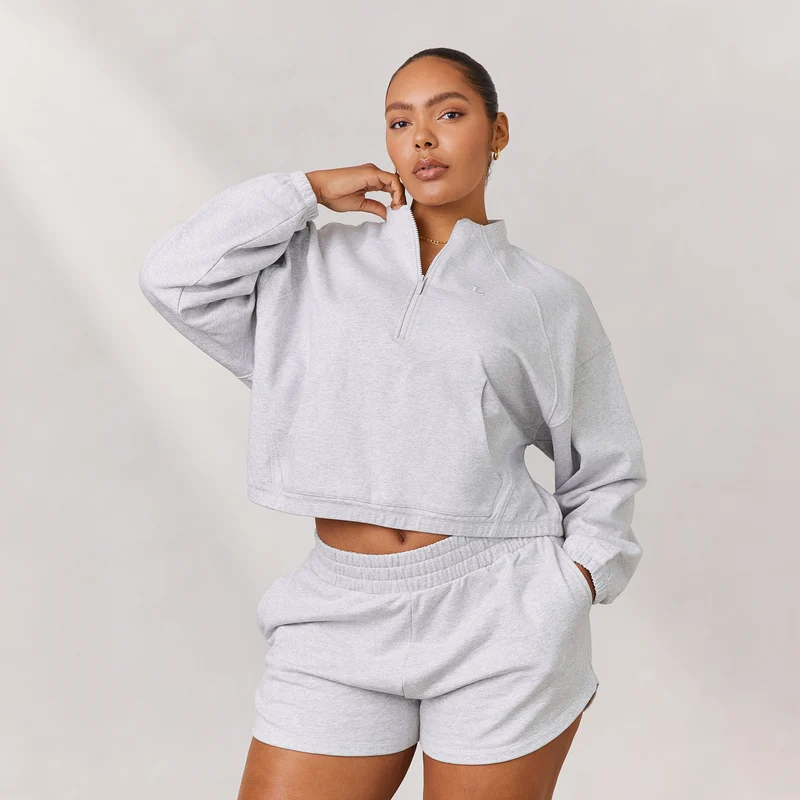 Varsity Pullover mit Viertel-Zip - Eisgrau