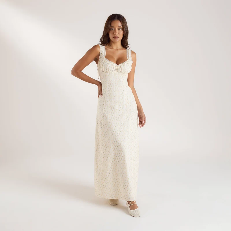 Maxikleid mit Korsettrücken - Pfirsichblüte