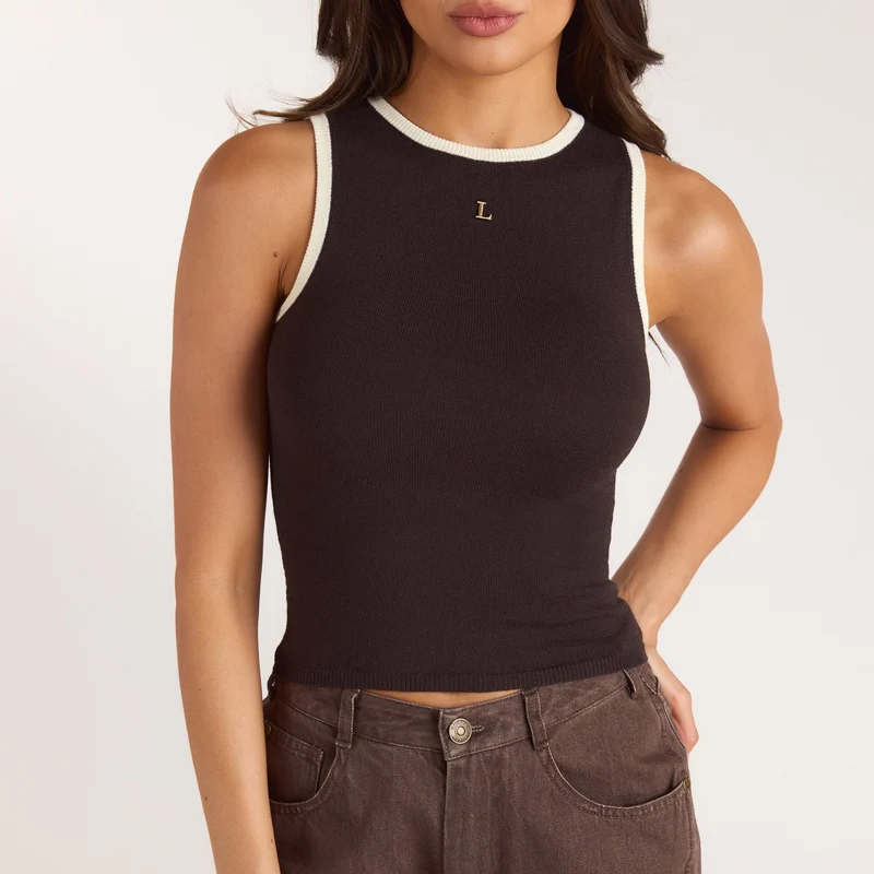 Strick-Vest Top - Schokolade