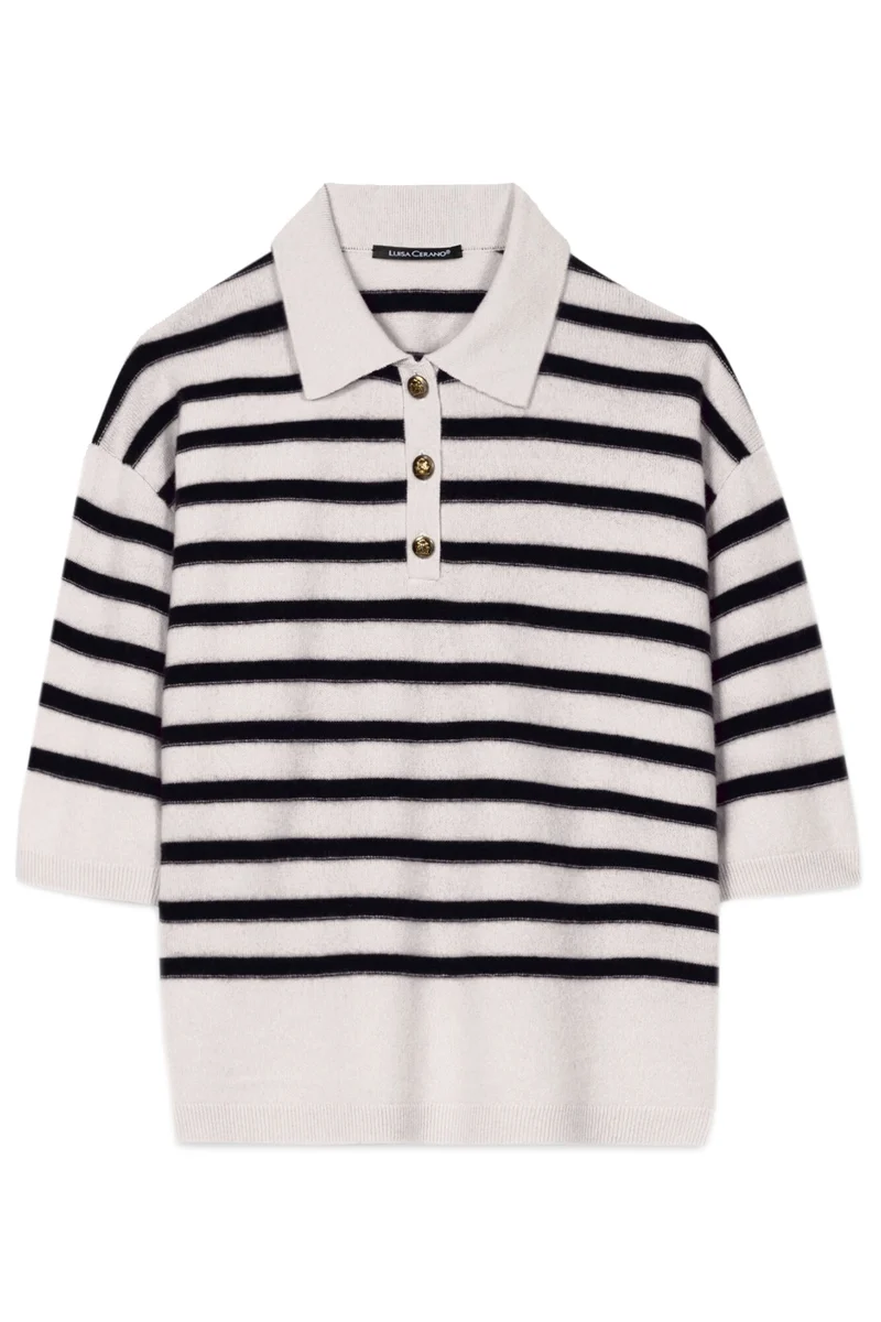 Luisa Cerano Damen Polo aus Kaschmirmix Weiss/Blau