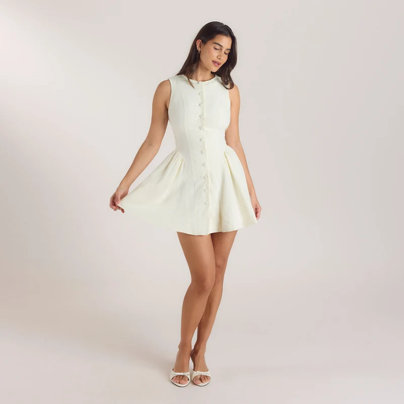 Besticktes Minikleid - Crèmefarbe