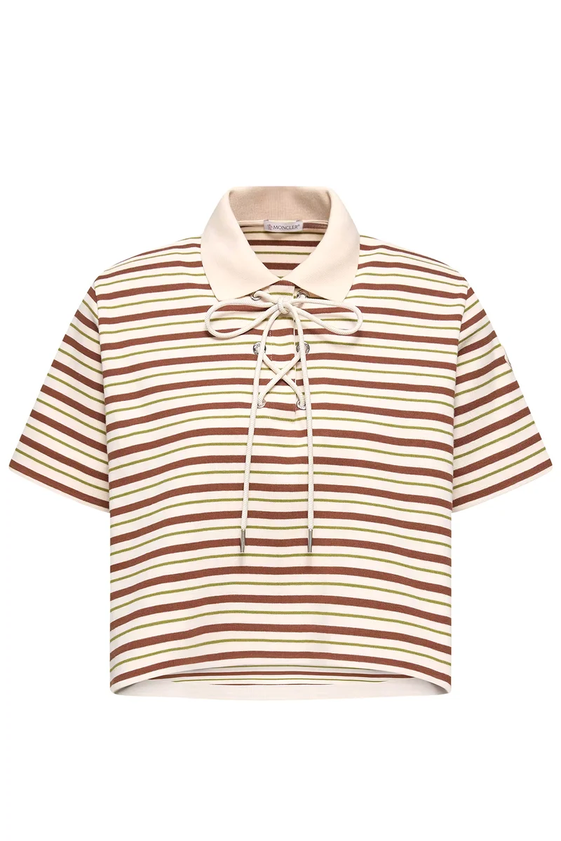 Moncler Damen Poloshirt gestreift Beige/Braun