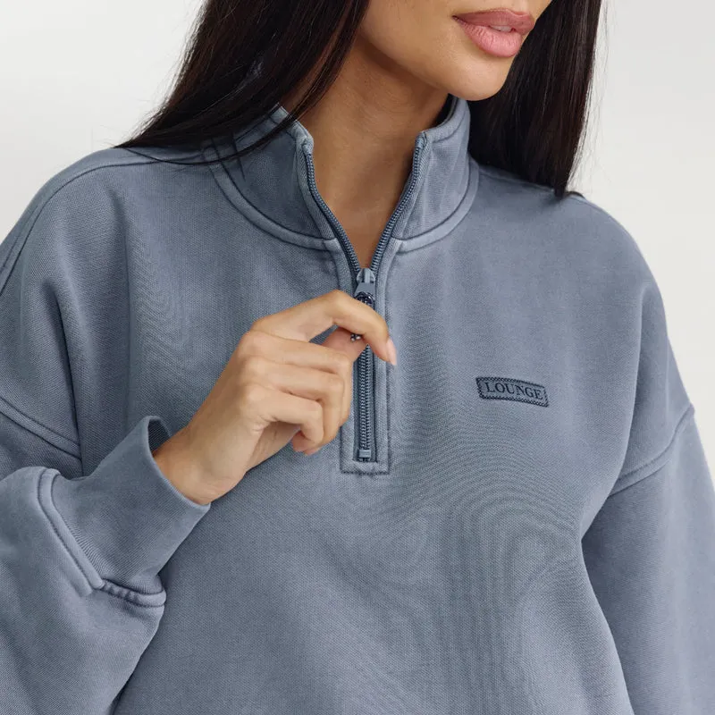 Pullover mit Reißverschluss - Gewaschenes Blau