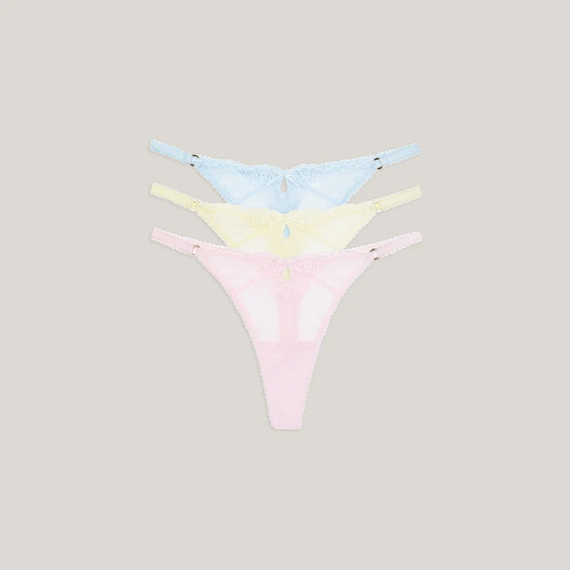 Spitzenstrings (3er-Pack) - Pastell