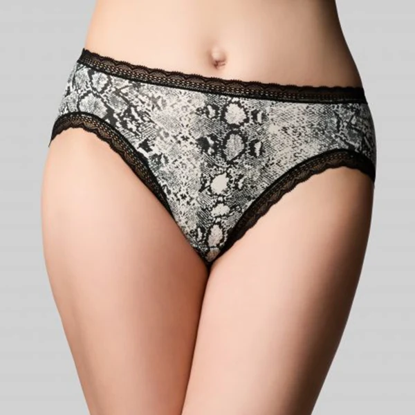 Classic Cotton Hi Cut Brief - Ivory Snake