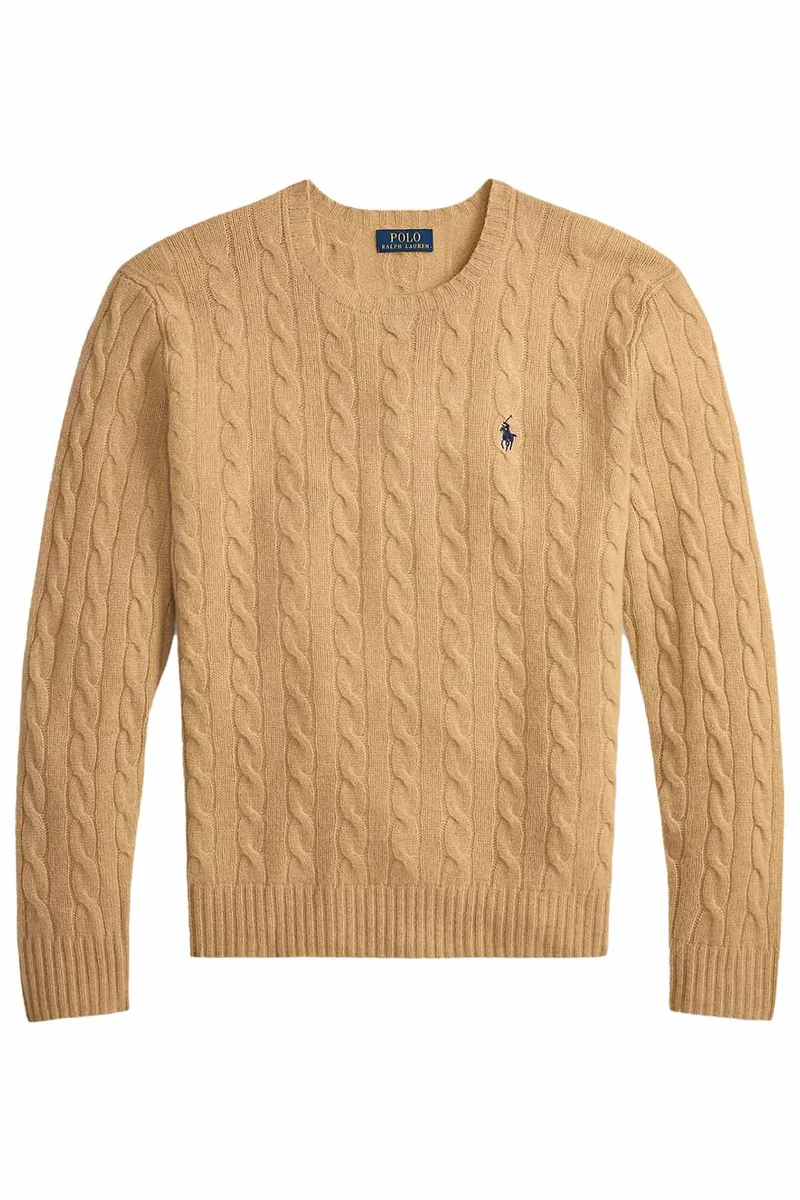 Polo Ralph Lauren Herren Strickpullover mit Zopfmuster Camel Melange