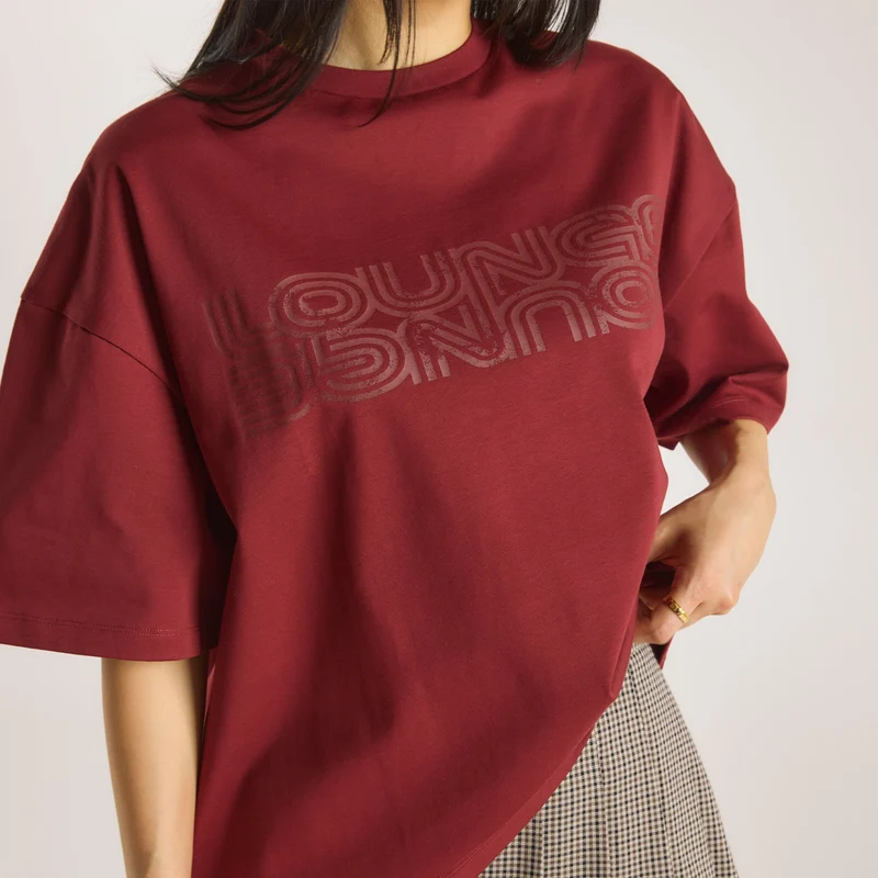 Übergroße T-Shirt mit Logo - Burgunderrot