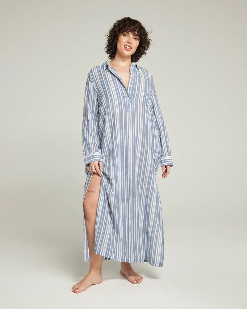 Nudea - Maxihemd Französisch Marineblau Streifen