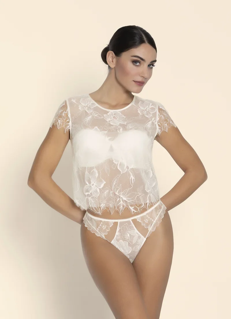 Lise Charmel – Erhabene Organza-Bluse Ecru-Perlmutt