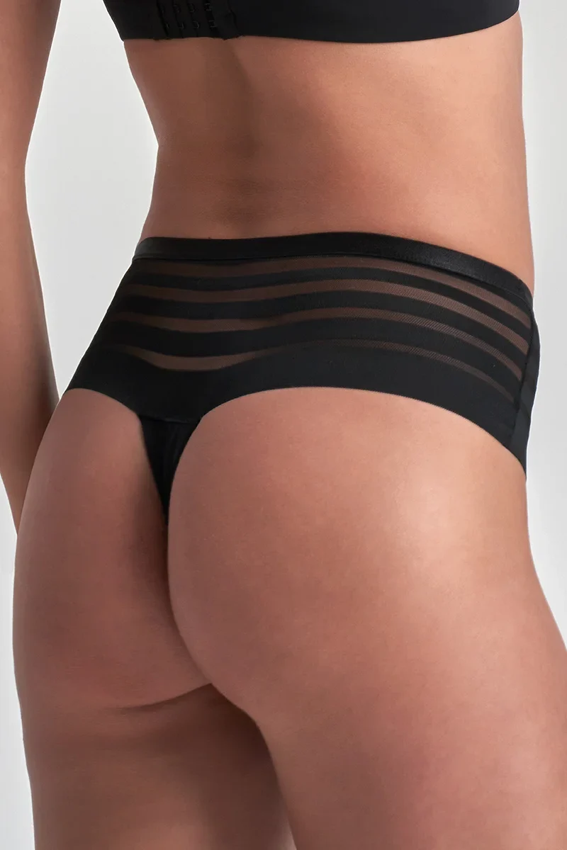 ByeBra – Auslaufsichere Periodenunterwäsche, Boxerstring mit Spitze, schwache Blutung, Schwarz