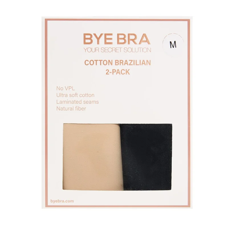 ByeBra – Po-Lifting-BHs und Unterwäsche, 2er-Pack, brasilianische Baumwolle, Beige & Schwarz