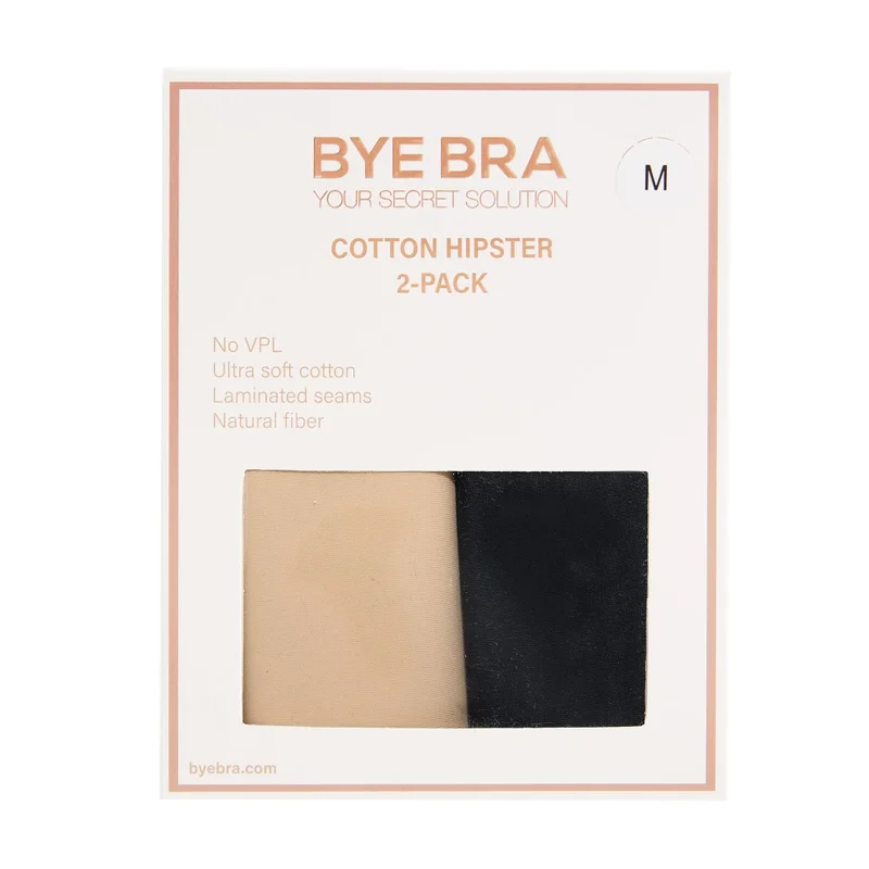 ByeBra – Po-Lifting-BH & Unterwäsche, 2er-Pack, Baumwolle, Hipster, Beige & Schwarz