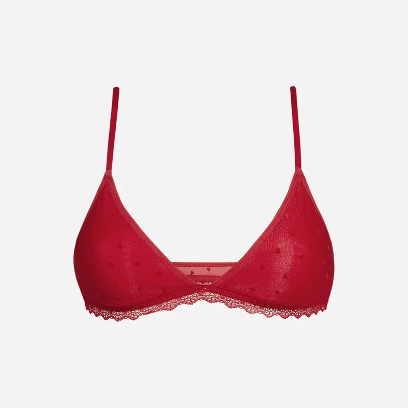 Triangel BH mit Herzchen-Muster | Kirschrot