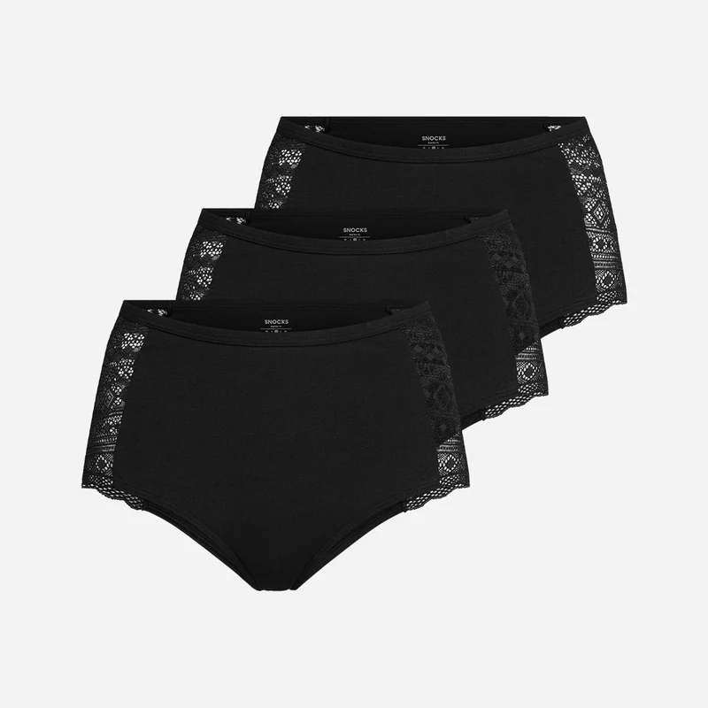 High Waist Hipster Panties mit Spitze | Schwarz