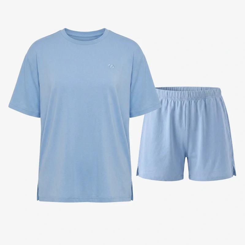 Schlafanzug Set Damen kurz | Hellblau