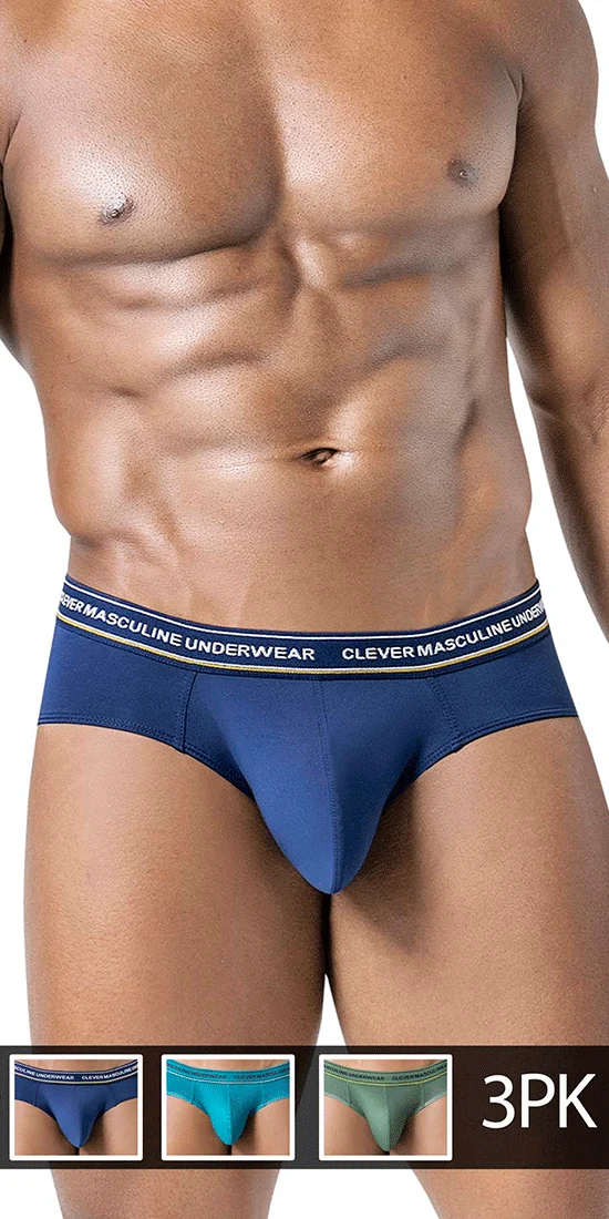Clever 519969 3pk Australian Latin Briefs Blue-petrol-green