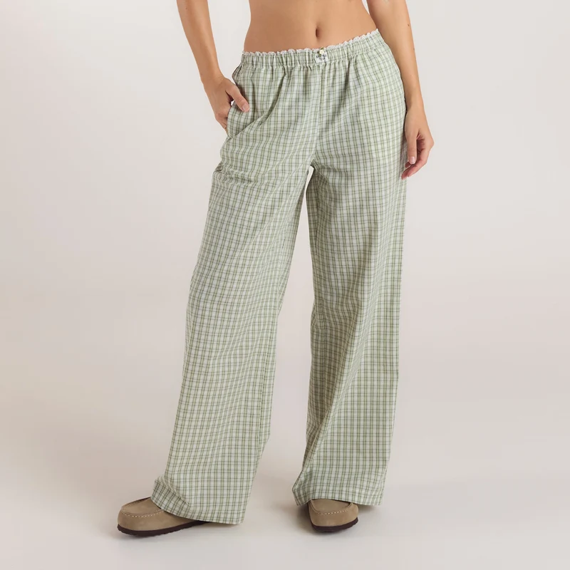 Check Cotton Trousers - Green