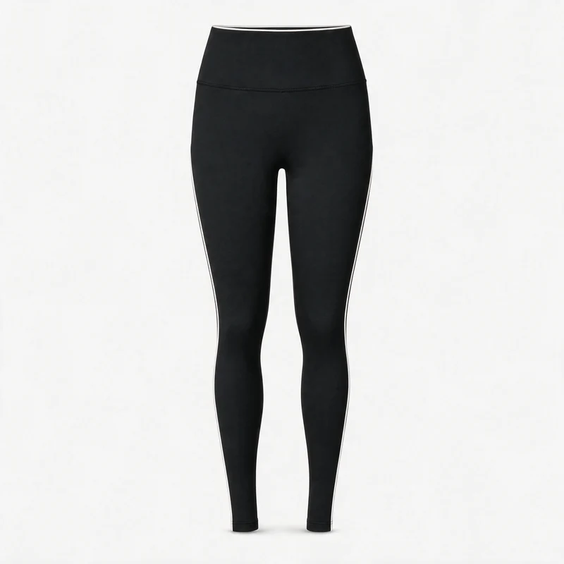 High Waist Leggings mit Retro Kontraststreifen | Schwarz