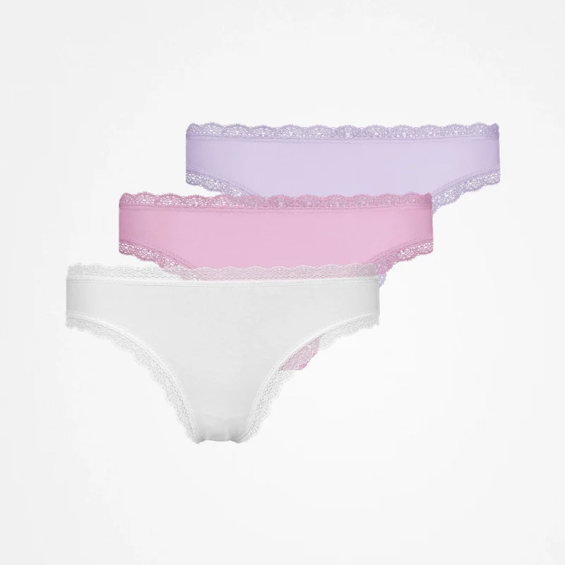 Tangas mit Spitze | Mix (Weiß/Rosa/Lila)