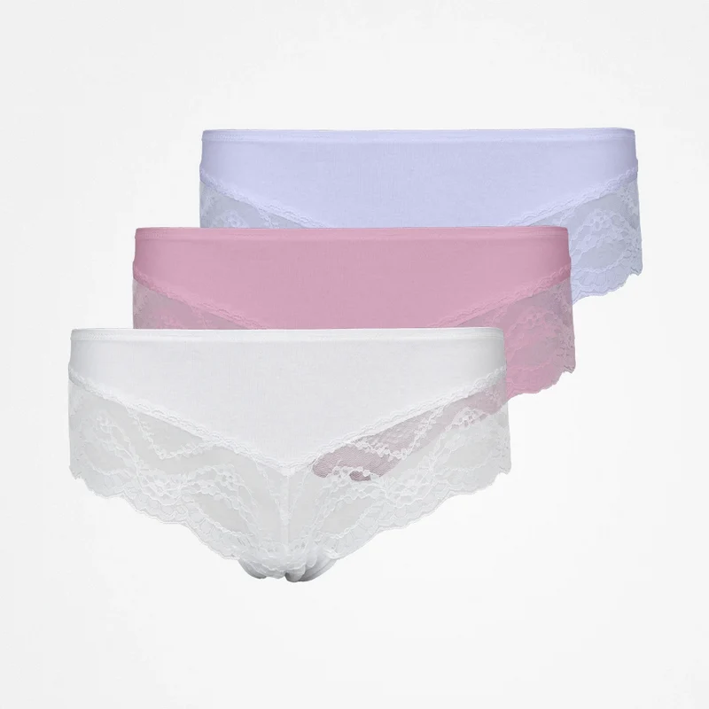 Hipster Panties mit Spitze | Mix (Weiß/Rosa/Lila)