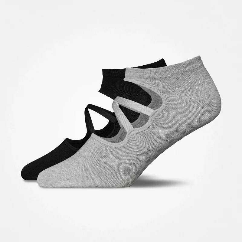 Pilates Socken mit Riemchen | Mix (Schwarz/Grau)