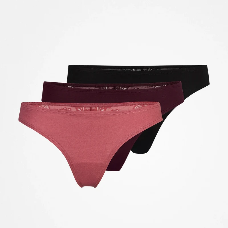 Tangas mit Spitze back ass | Mix (Mauve/Weinrot/Schwarz)