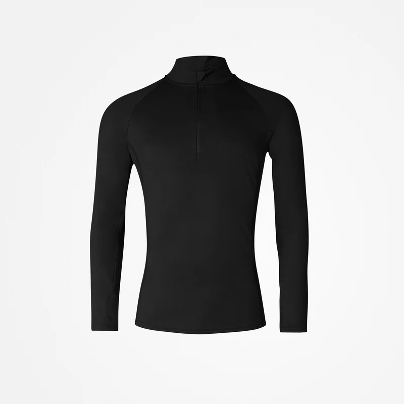 1/2 Zip Sportshirt langarm Herren | Schwarz