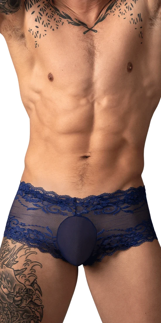 Male Power 127-280 Sassy Lace Mini Short Sheer Pouch Navy