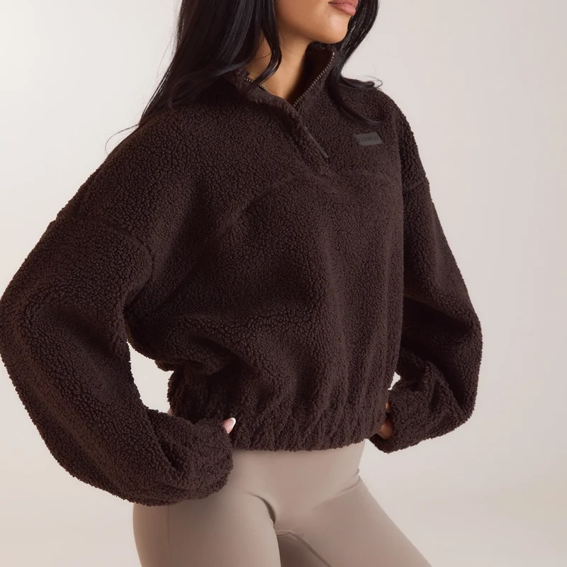 Funnel-Neck Borg Fleece - Dark Chocolate