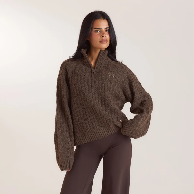 Braided Quarter-Zip Jumper - Taupe