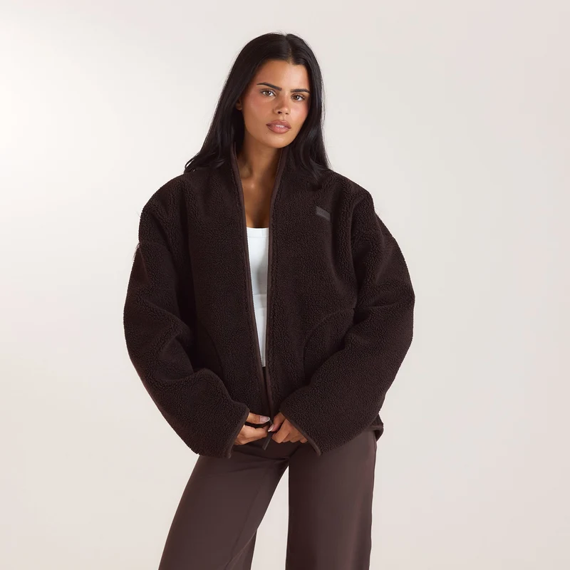 Zip-Up Borg Jacket - Chocolate