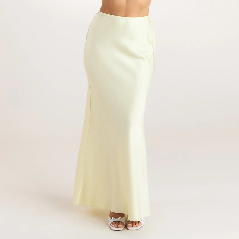 Satin Fitted Maxi Skirt - Lemon
