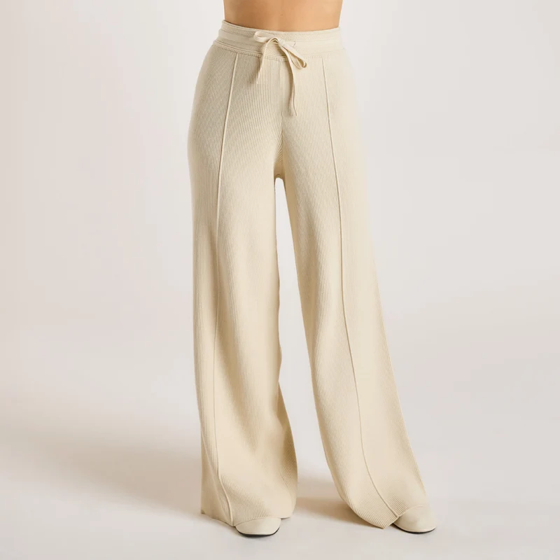Weite Strickhose - Crèmefarbe