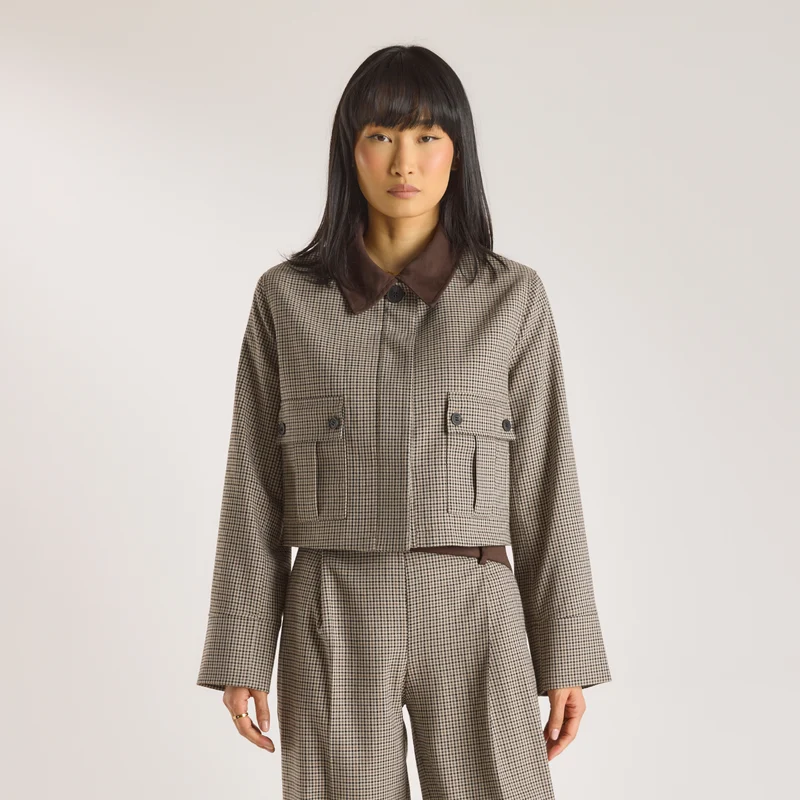 Hahnentrittmuster-Jacke - Braun