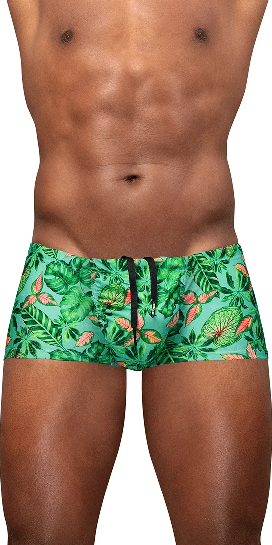Ergowear Ew1829 Tropical Foliage 4-way Stretch Swim Trunks Aqua-leaves