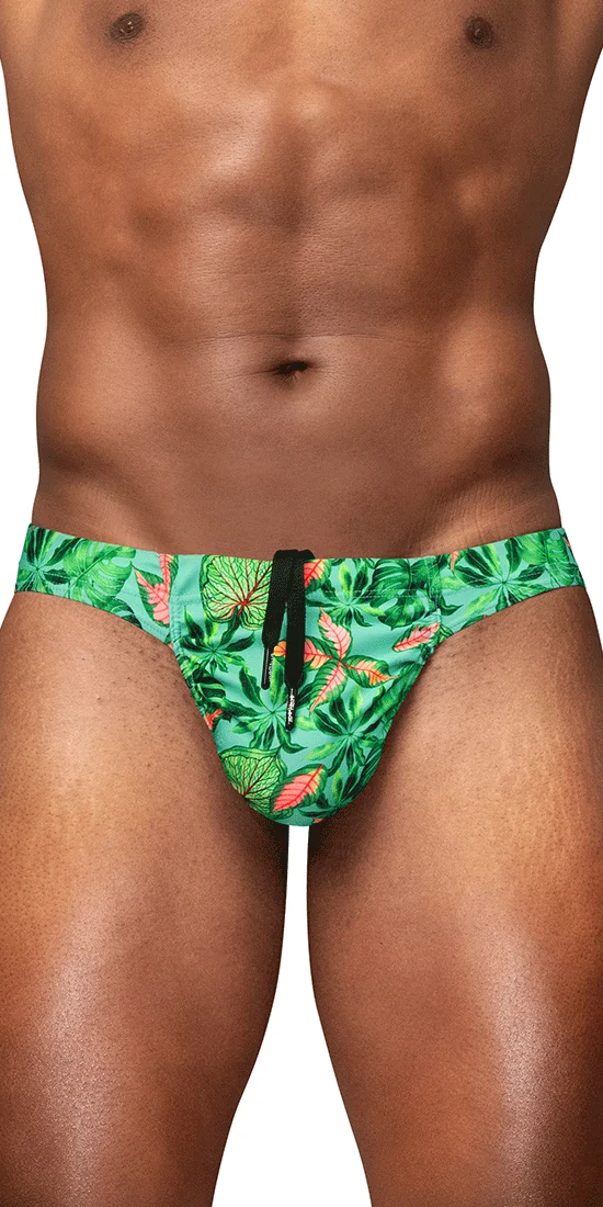 Ergowear Ew1828 Vibrant Tropical Leaf Print Swim Bikini Aqua-leaves