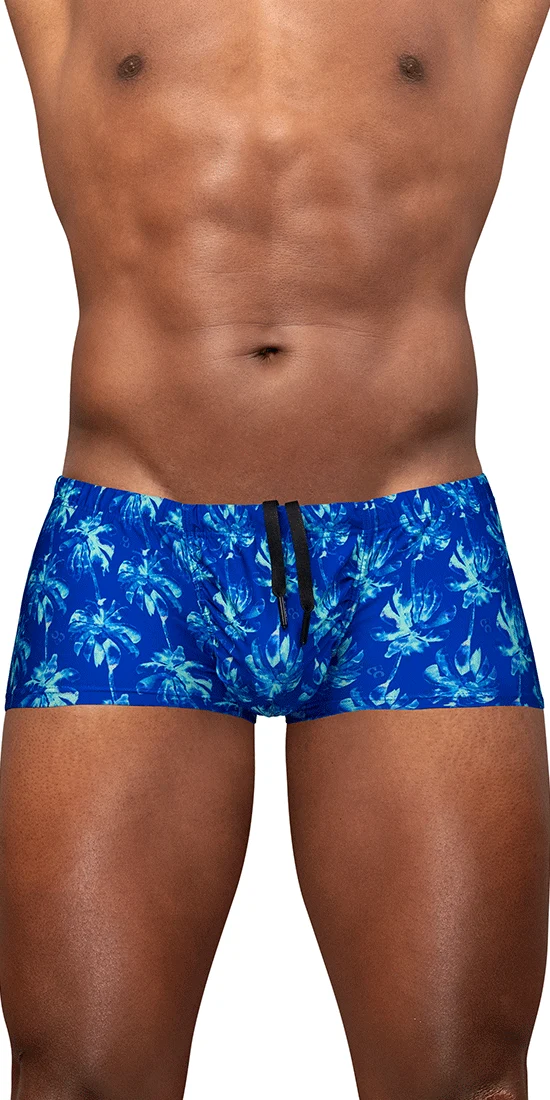 Ergowear Ew1827 Electric Blue Palm 4-way Stretch Swim Trunks Royal Blue-palms