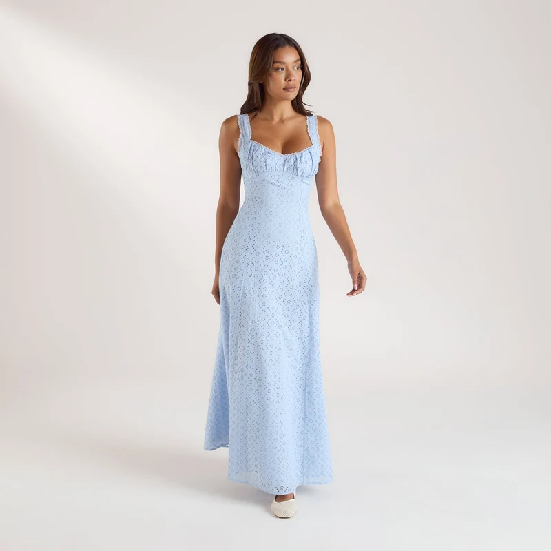 Maxikleid mit Korsettrücken - Blau