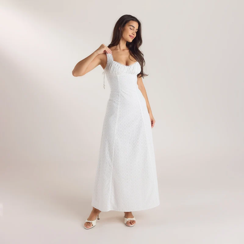 Maxikleid mit Korsetterie - Weiss