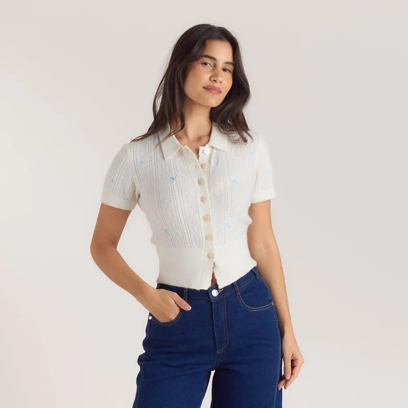 Besticker Stricktop - Crèmefarbe