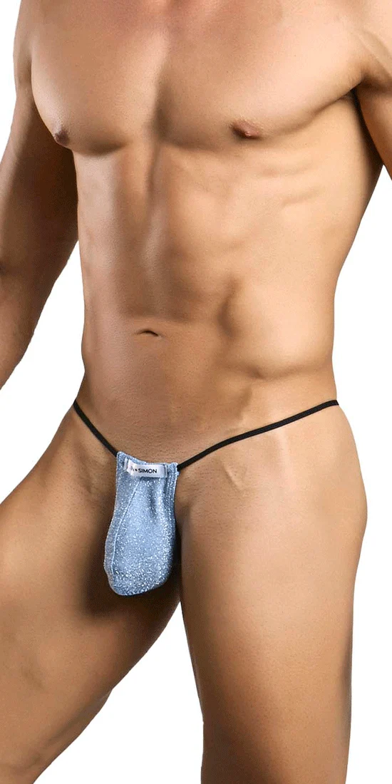 Justin+simon Xsj02 Silky G-string Bulge Lurex Blue